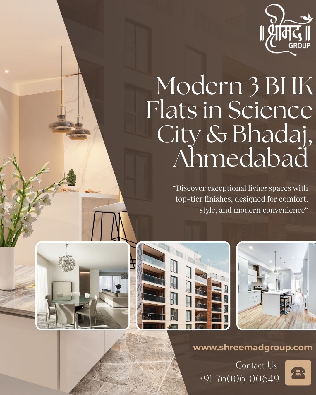 Modern 3 BHK Flats in Science City & Bhadaj, Ahmedabad - Shreemad Group